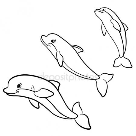 450x450 Coloring Pages. Marine Wild Animals. Cute Dolphin. Stock Vector