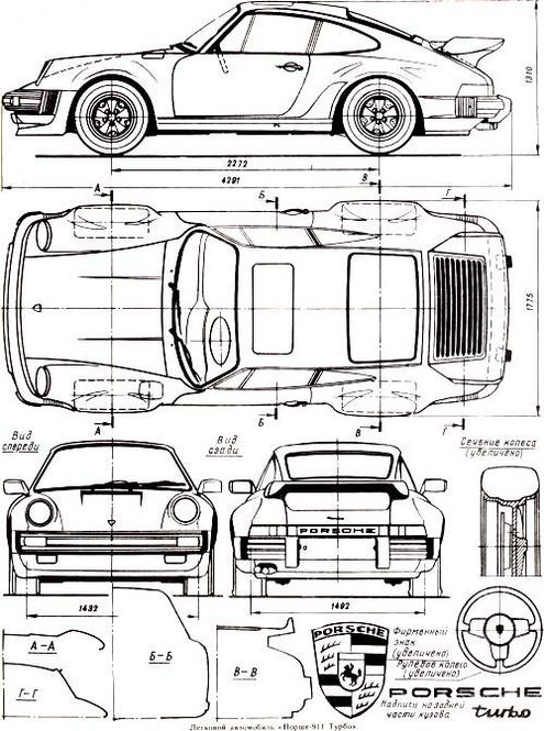 495x665 Porsche 911 (930) Turbo Engineering Drawings Look