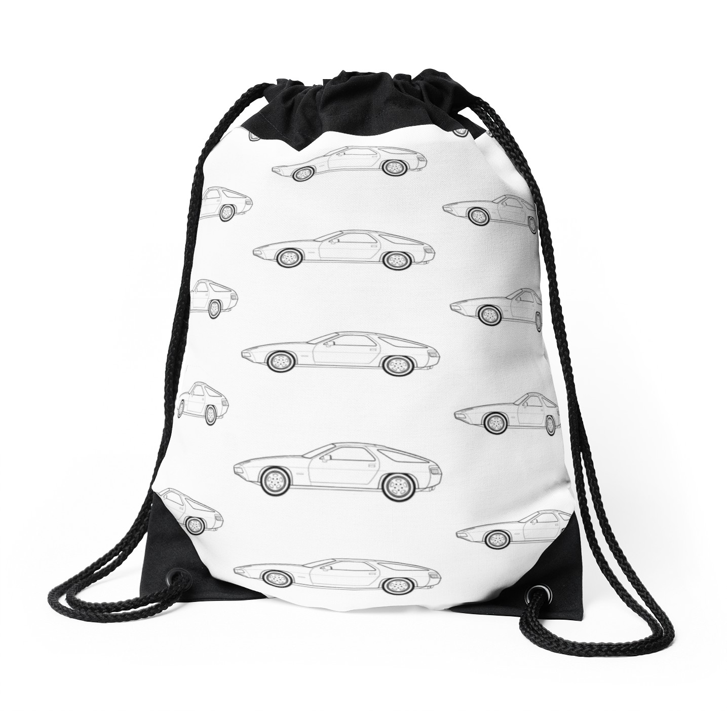 1435x1404 Porsche 928 Line Drawing Artwork Drawstring Bags By