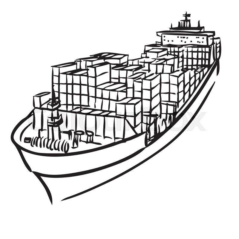 800x800 Freehand Sketch Illustration Of Cargo Ship With Containers Icon