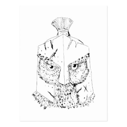 422x422 Horned Owl Spartan Helmet Drawing Postcard