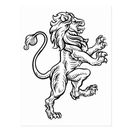422x422 Lion Heraldic Style Drawing Postcard