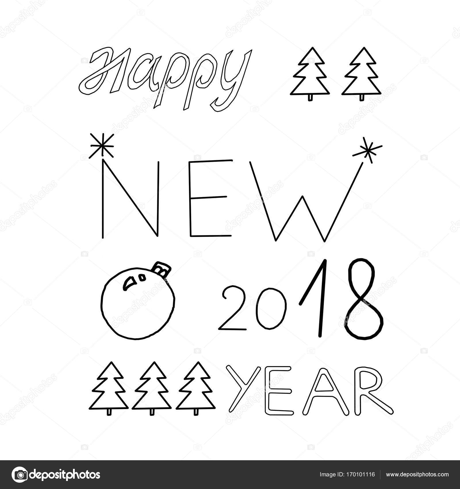 1600x1700 The Words Happy New Year, Postcard, Drawing, Painting Stock