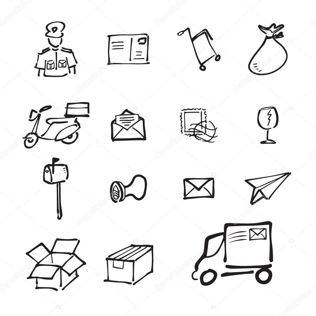 1024x1024 Postman And Mail Drawing Icons Set Stock Vector Tawesit@gmail
