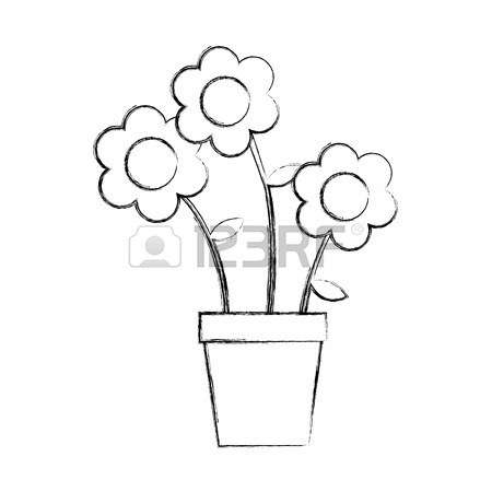 450x450 Cute Flower In Pot Drawing Decorative Vector Illustration Design