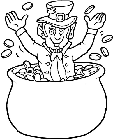 388x480 Leprechaun In Gold Coins Pot Coloring Page Free Printable