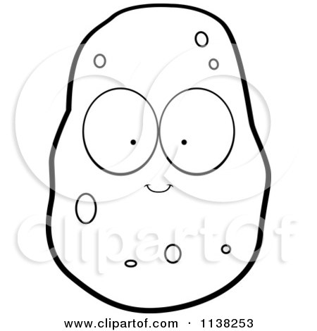 450x470 Cartoon Clipart Of An Outlined Black And White Big Eyed Potato