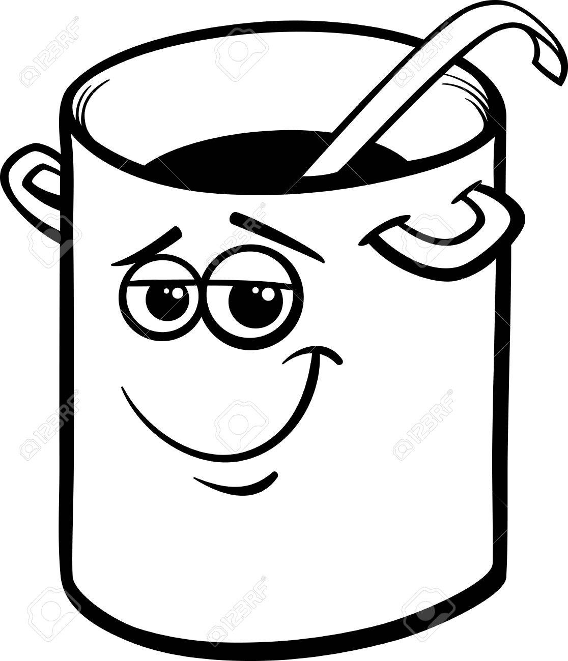 1116x1300 Funny Black And White Cartoon Pot Or Pan With Ladle Royalty Free