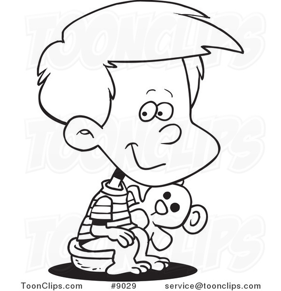 581x600 Cartoon Black And White Line Drawing Of A Boy Using A Potty