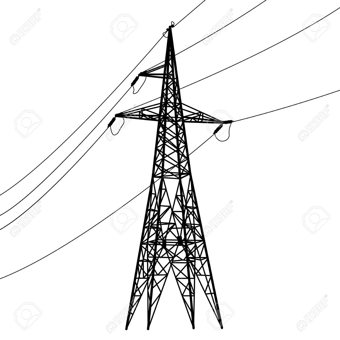 1300x1300 Silhouette Of High Voltage Power Lines Illustration Royalty Free