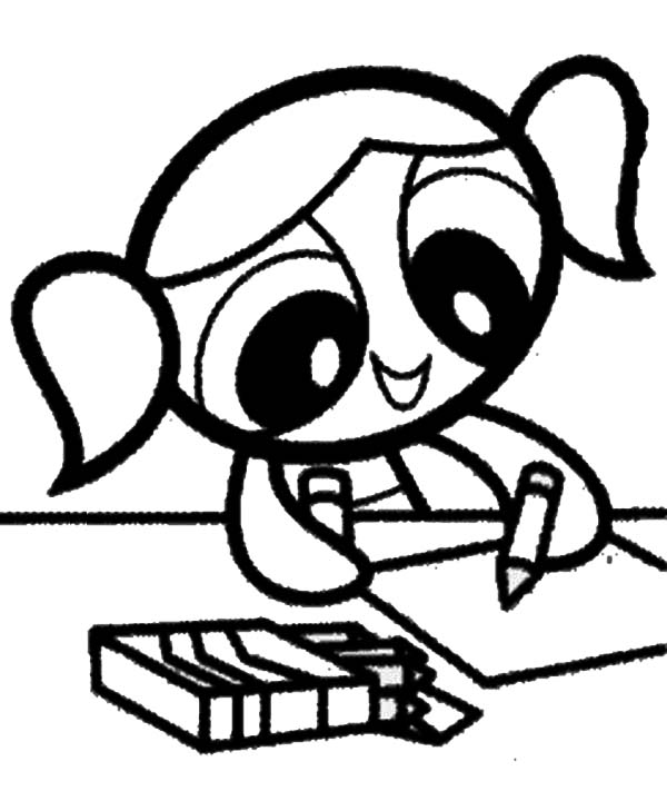 600x711 Bubbles Drawing With Crayons In The Powerpuff Girls Coloring Page