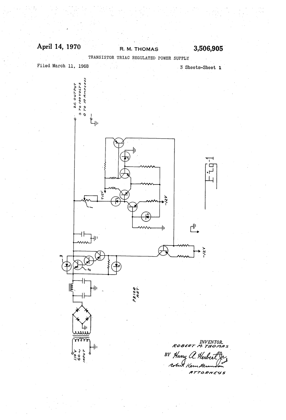 1100x1616 Patent Us3506905 Transistor Triac Regulated Power Supply Drawing