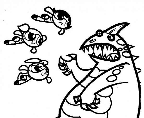 600x492 The Powerpuff Girls Fight With Giant Monster Coloring Page Color
