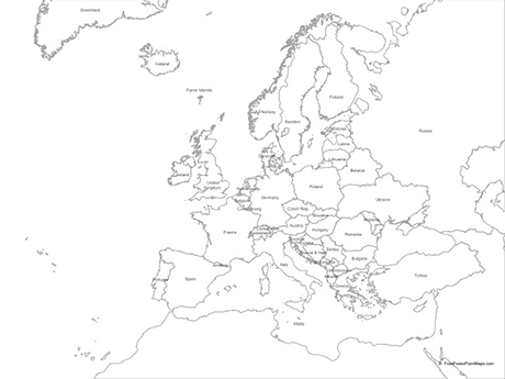 460x345 Map Of Europe With Countries
