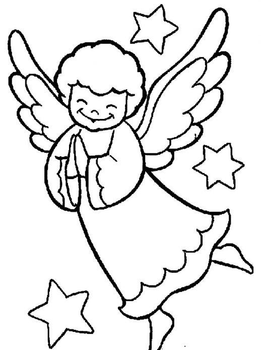 518x694 Christmas Angel Are Praying With The Stars Around Coloring Pages