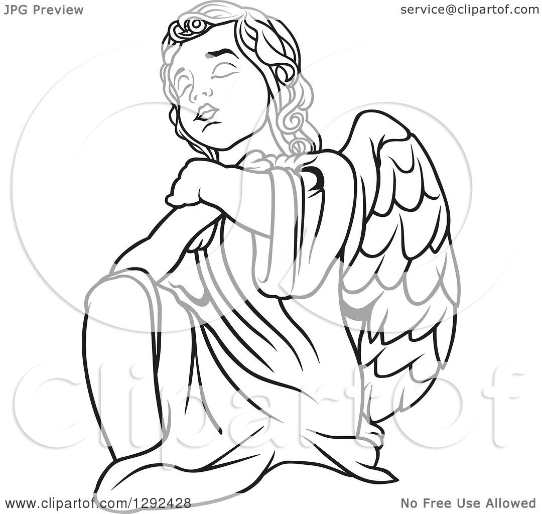 1080x1024 Clipart Of A Black And White Angel Kneeling And Praying