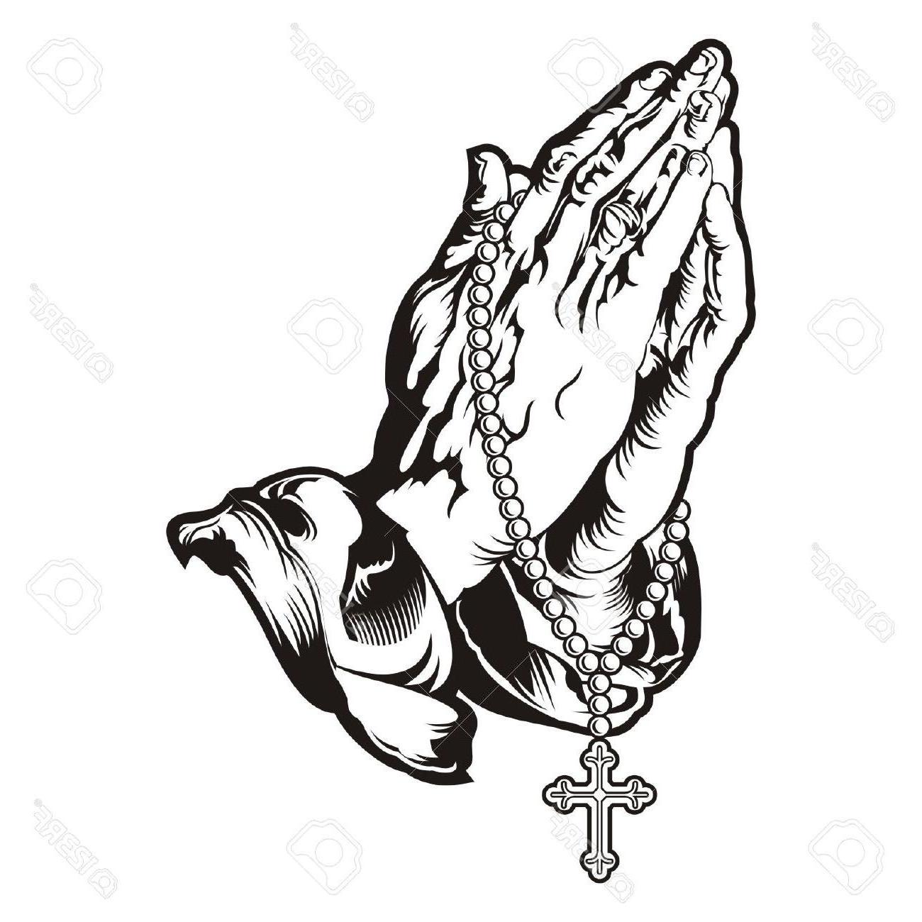 1300x1300 Best Top Praying Hands With Rosary Tattoo Vector Stock Cross