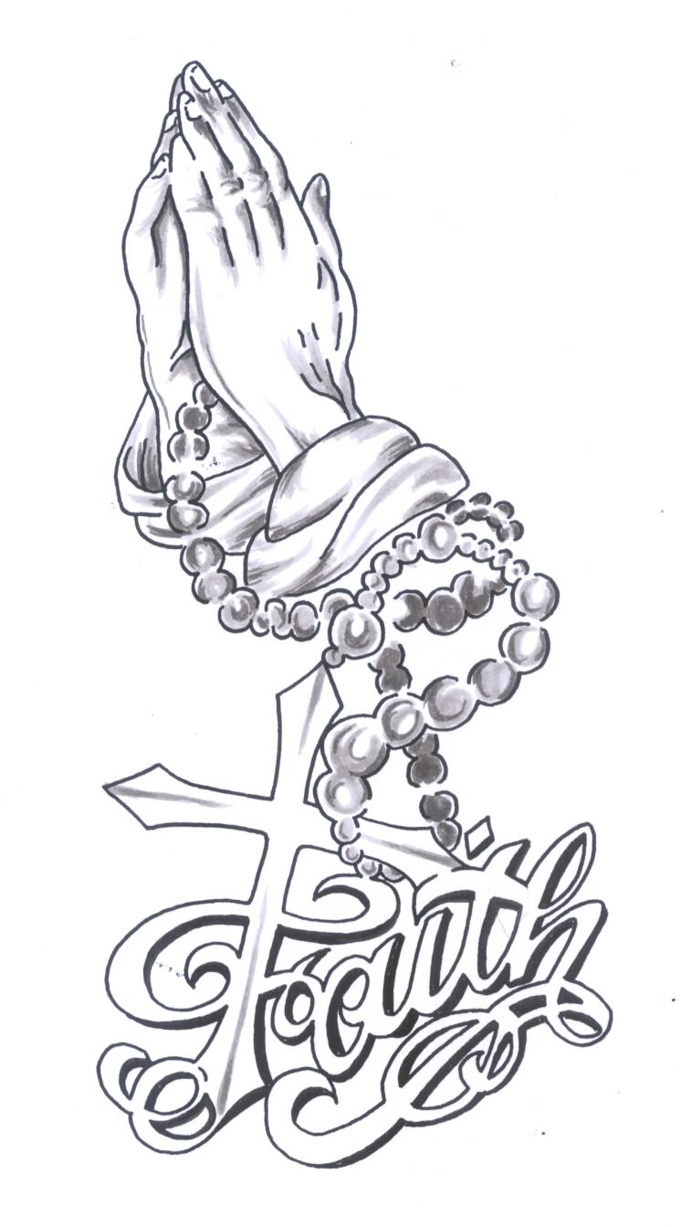 746x1343 Praying Hands Rosary And Faith Tattoo Design