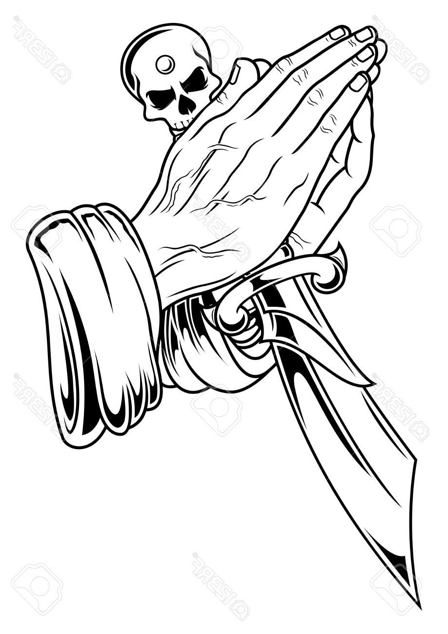 918x1300 Hd Black White Illustration Of Prayer Hand With Dagger Stock