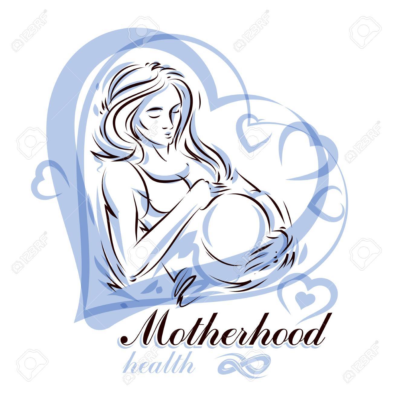 1300x1300 Elegant Pregnant Woman Body Silhouette Drawing. Vector