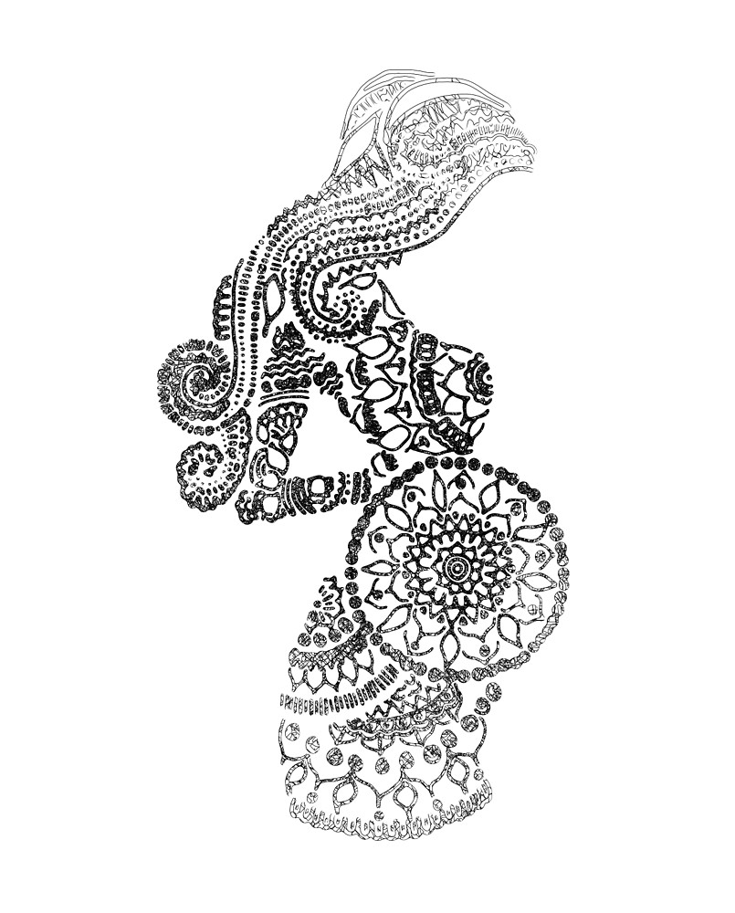 805x1000 Pregnancy Belly Art, Black And White, Digital Drawing, 2017 By