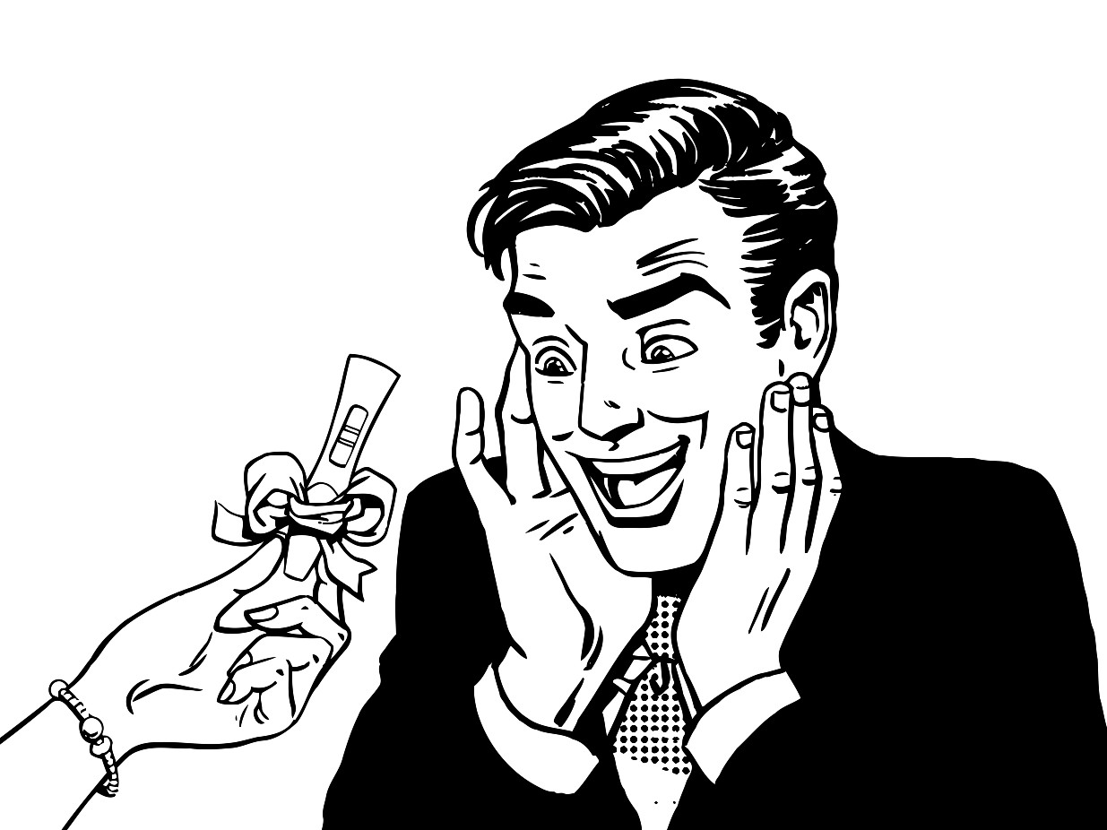 1235x926 Pregnancy Test Two Strips Man Happy Printable Image Illustration