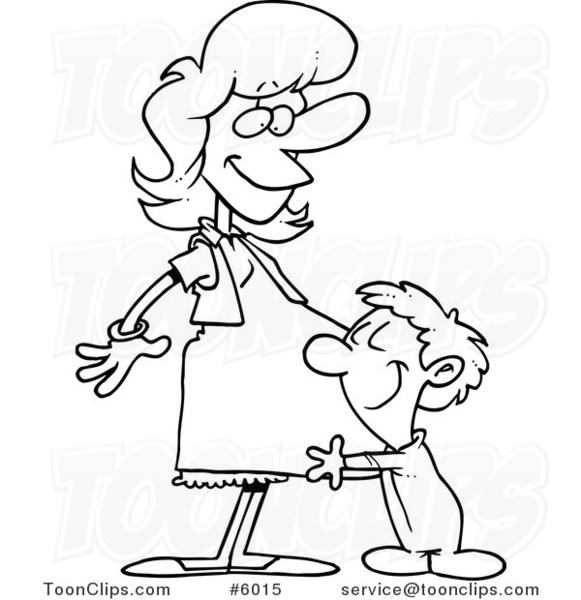 581x600 Cartoon Black And White Line Drawing Of A Son Hugging His Pregnant