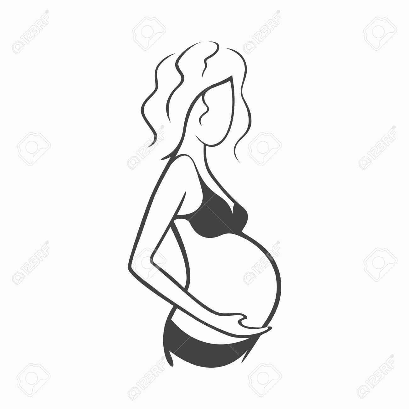 1300x1300 Drawing Linear Beautiful Pregnant Girl In Dark Clothes. Birth