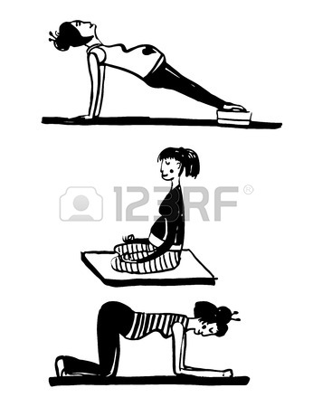 346x450 Drawing Set Of Elements Of Pregnant Woman Doing Yoga, Sketch