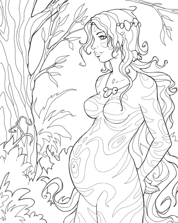 600x750 Pregnant Forest Girl By Cyannleola On Adult Coloring