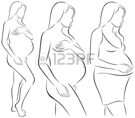 450x393 Stylized Line Drawing Pregnant Woman Royalty Free Cliparts