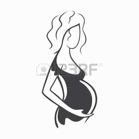 450x450 Drawing Linear Beautiful Pregnant Girl In Dark Clothes. Birth