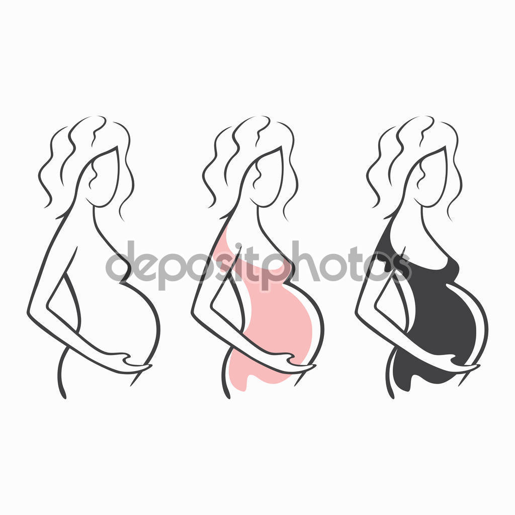 1024x1024 Set Of Drawing Linear Beautiful Pregnant Girl In Dark, Pink