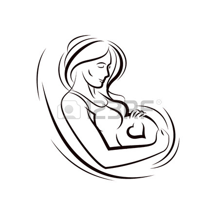 450x450 Attractive Pregnant Woman Body Silhouette Drawing. Vector