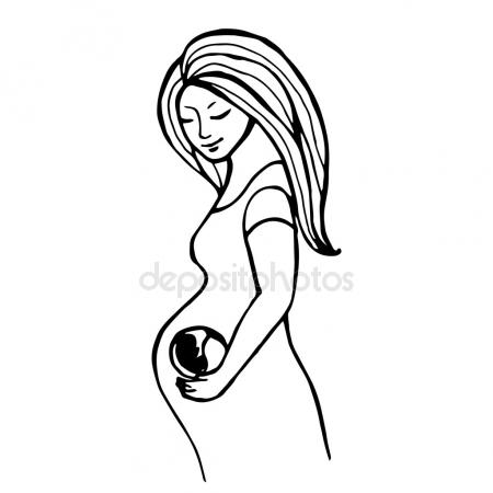 450x450 Vector Icon Of Pregnant Women Belly Lady Silhouette, Stylized