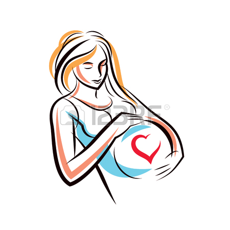 450x450 Attractive Pregnant Woman Body Silhouette Drawing. Royalty Free