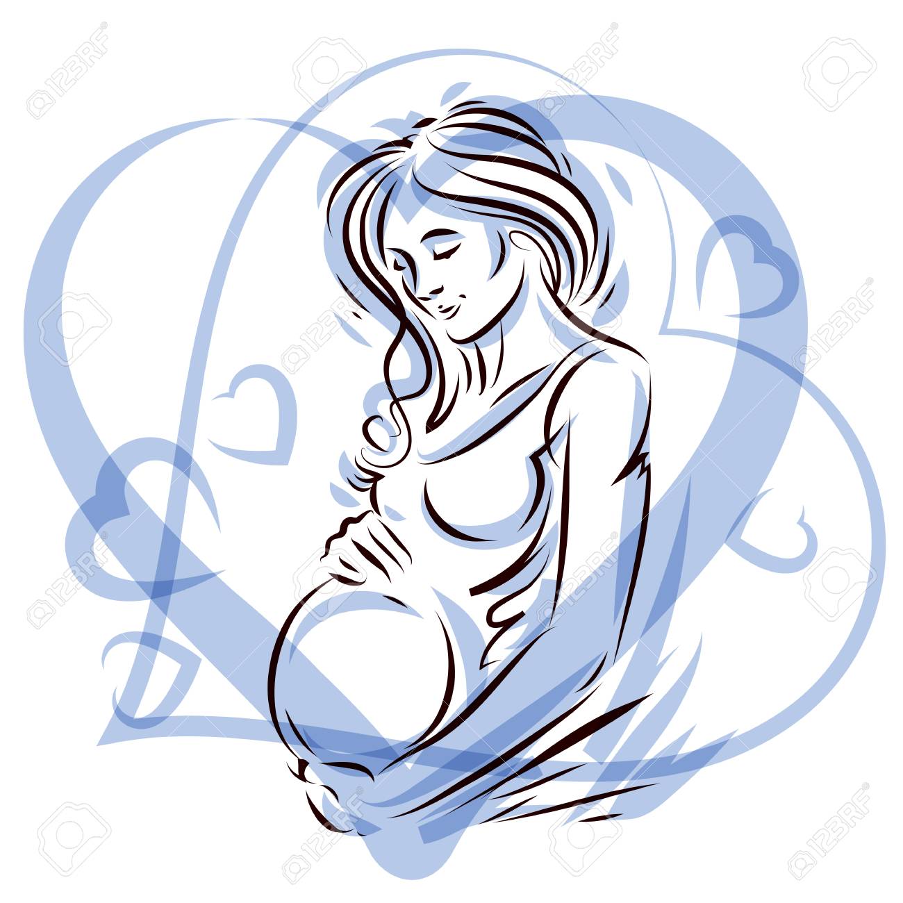 1300x1300 Pregnant Woman Elegant Body Silhouette Placed In Decorative Heart