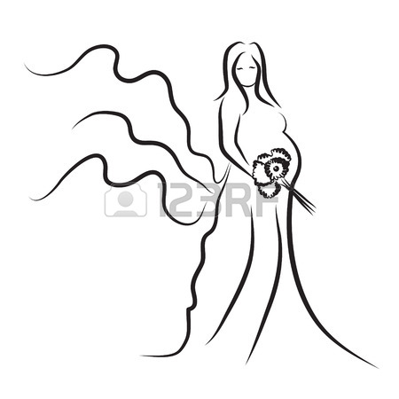 450x450 Pregnant Woman Silhouette, Sketch, Isolated Vector Symbol Royalty
