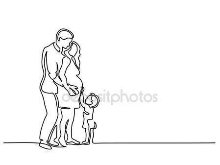 449x337 Pregnant Woman Big Love Vector. Line Drawing. Sketch Silhouette