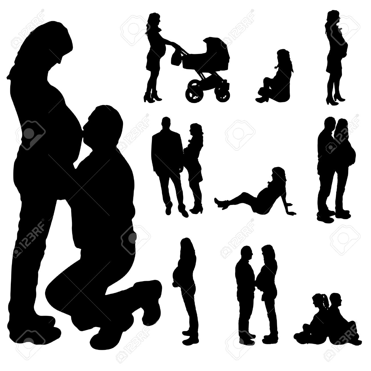 1300x1300 Vector Silhouette Of A Pregnant Woman With A Man On A White