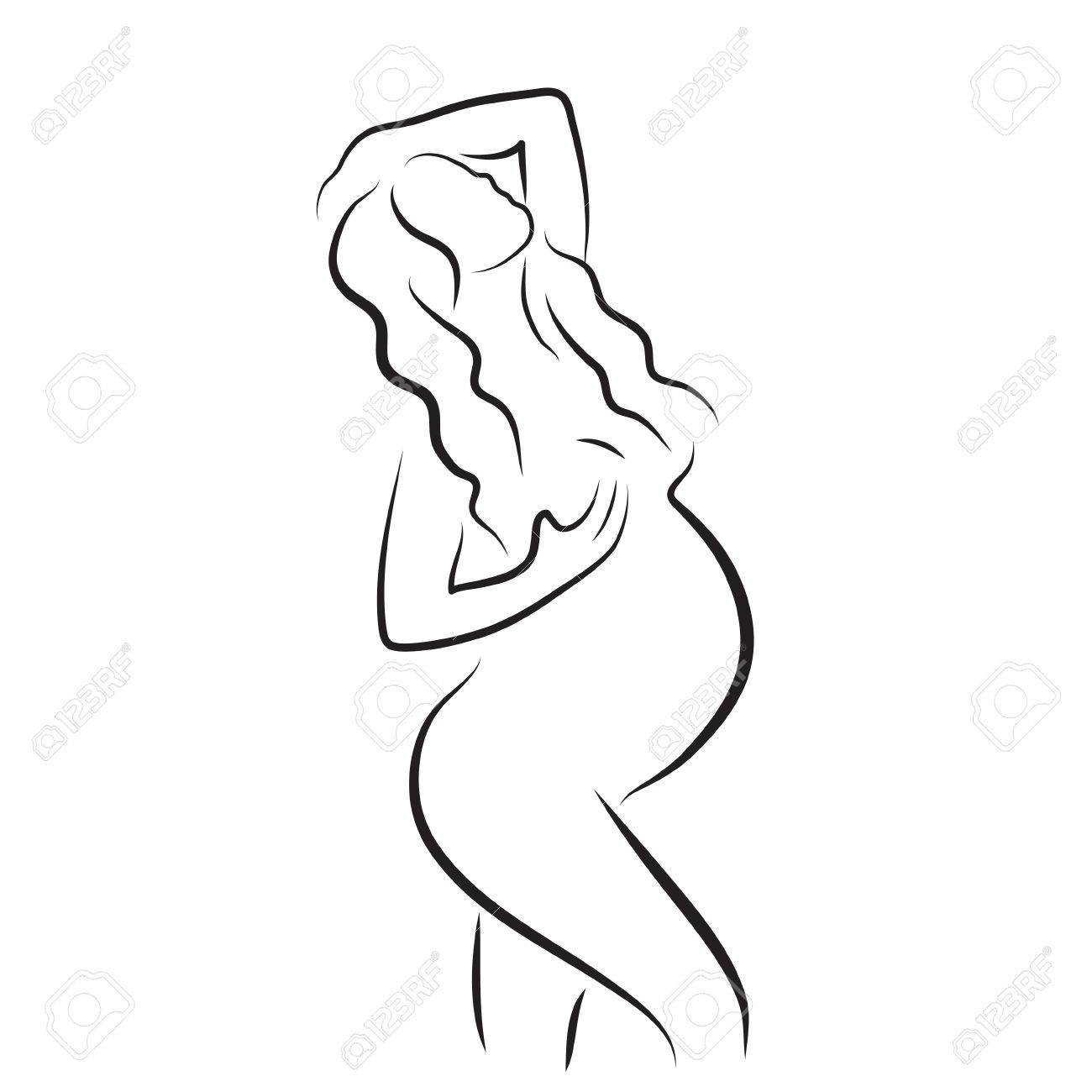 1300x1300 Pregnant Woman Silhouette, Sketch, Isolated Vector Symbol Royalty