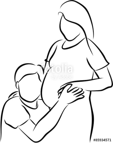 397x500 A Man Speaking With A Baby From Pregnant Woman. Stock Photo
