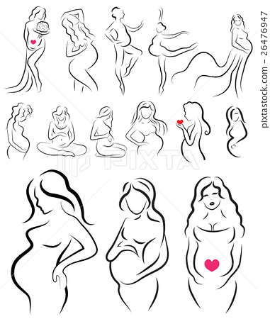 381x450 Set Pregnant Woman Silhouette, Pregnant Sketch