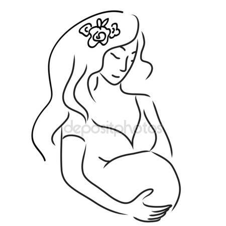 450x450 Drawing Linear Beautiful Pregnant Girl In Dark Clothes. Birth