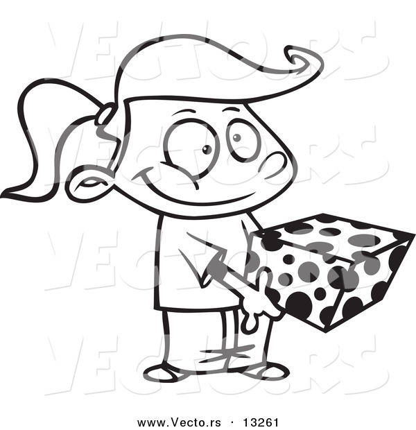 600x620 Vector Of A Cartoon Sweet Girl Holding A Gift Box