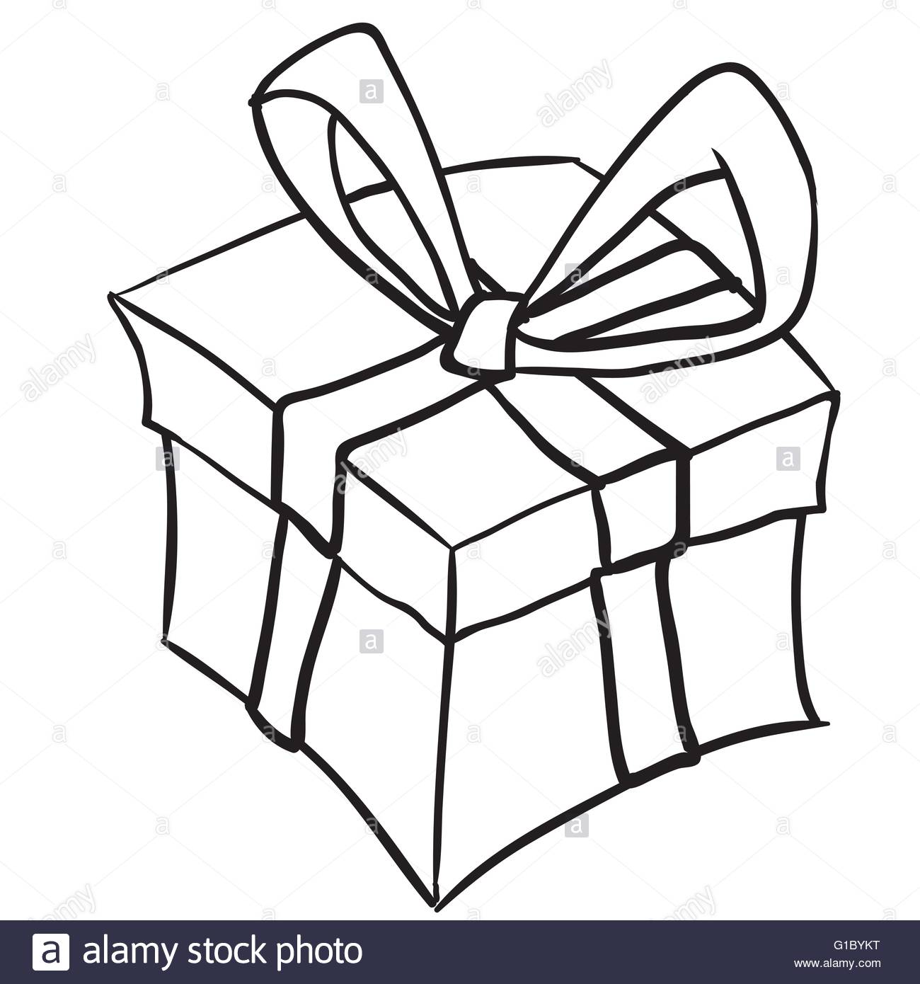 1300x1390 Simple Black And White Gift Box Cartoon Doodle Stock Vector Art