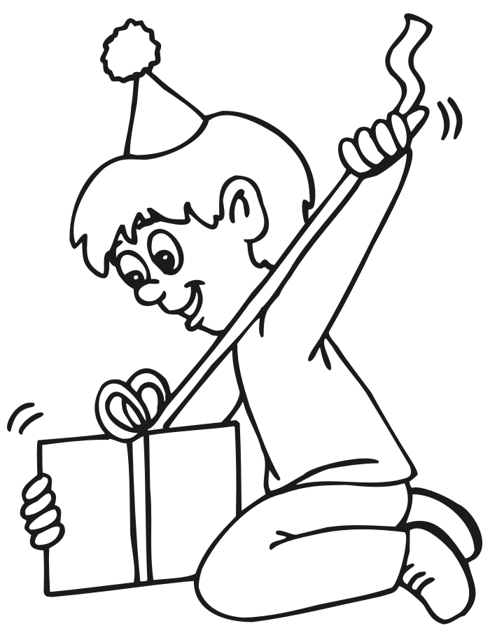 700x894 Birthday Coloring Page Boy Opening Present