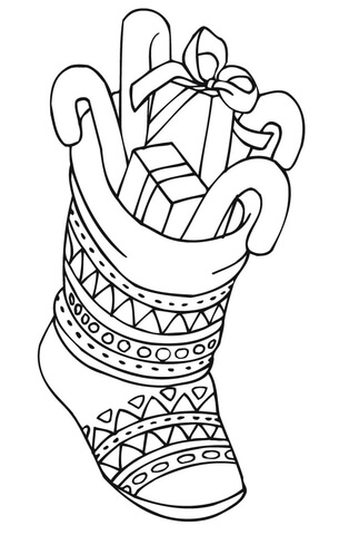305x480 Christmas Stocking With Presents Coloring Page Free Printable