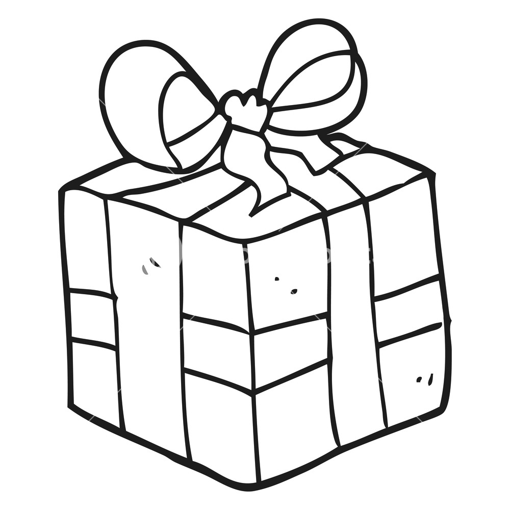 1000x1000 Freehand Drawn Black And White Cartoon Christmas Present Royalty