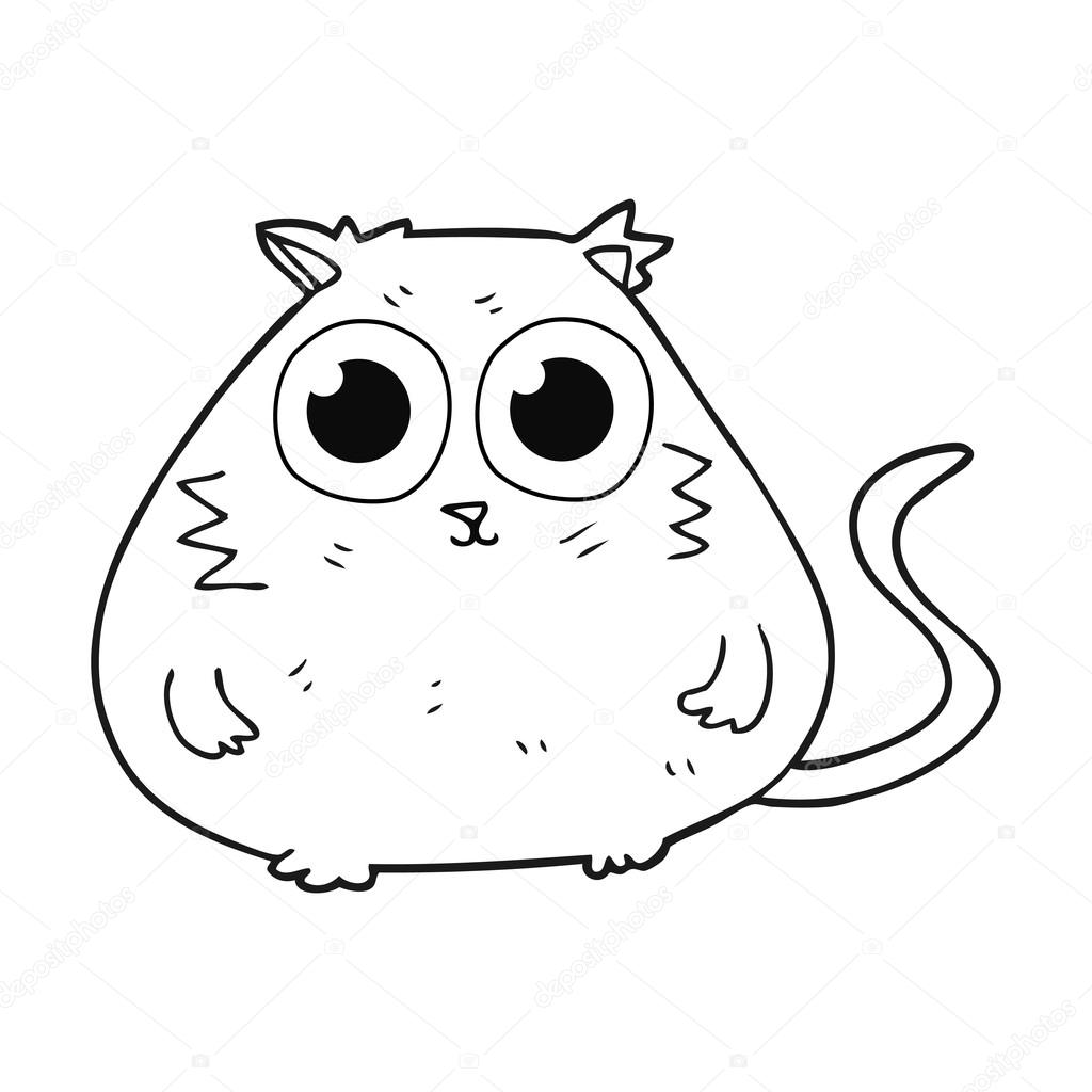 1024x1024 Black And White Cartoon Cat With Big Pretty Eyes Stock Vector